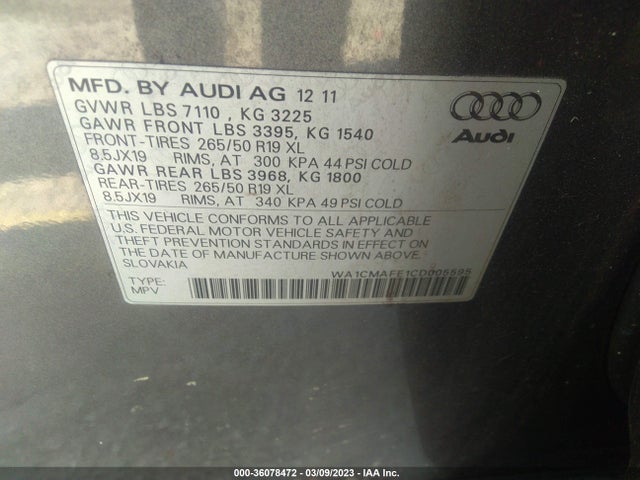 2012 AUDI Q7 3.0L TDI PREMIUM VIN: WA1CMAFE1CD005595