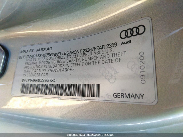 2013 AUDI A5 PREMIUM VIN: WAUGFAFR4DA059784