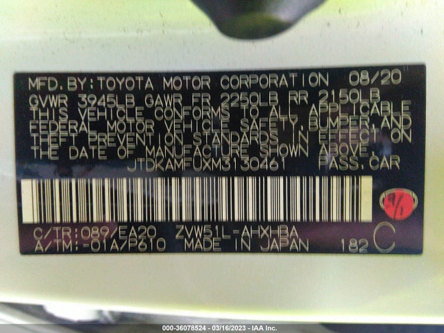 2021 Toyota Prius, VIN: JTDKAMFUXM3130461