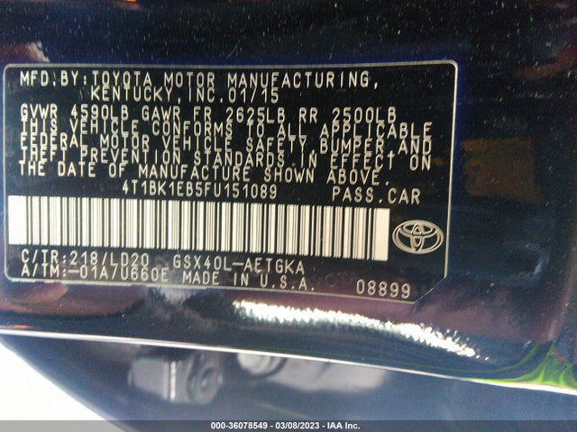 Toyota AVALON LIMITED 2015 4T1BK1EB5FU151089 Image 10
