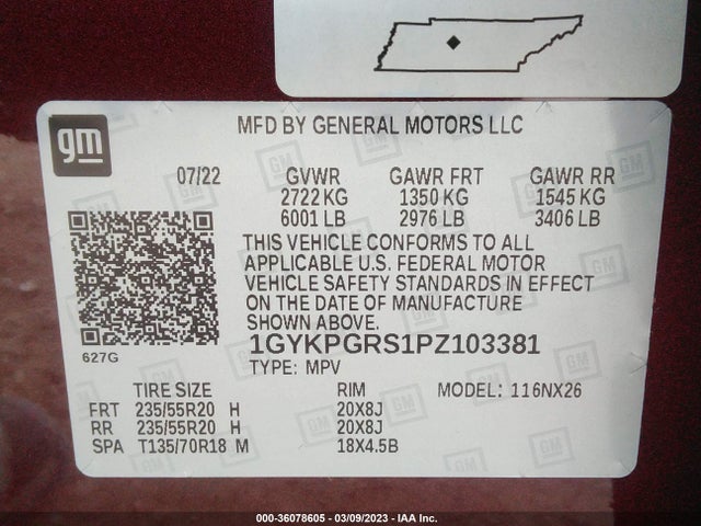 1GYKPGRS1PZ103381 Cadillac XT6 SPORT