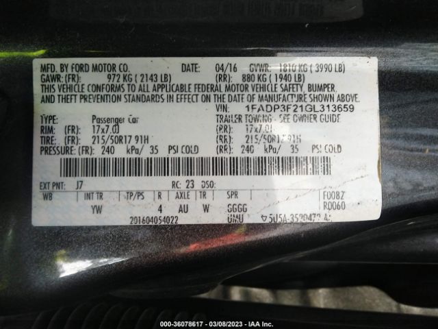 1FADP3F21GL313659 Ford FOCUS SE