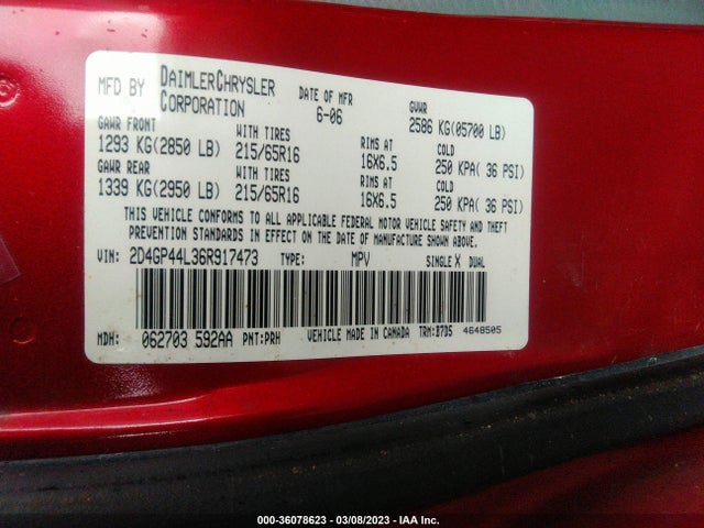 Dodge Grand Caravan Sxt 2006 2D4GP44L36R917473 Image 10