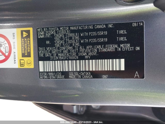2T2ZK1BA5FC166828 Lexus RX 350