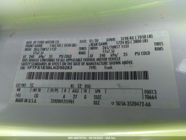 1FTFX1E59LKD50283 Ford F-150 Xl/xlt/lariat