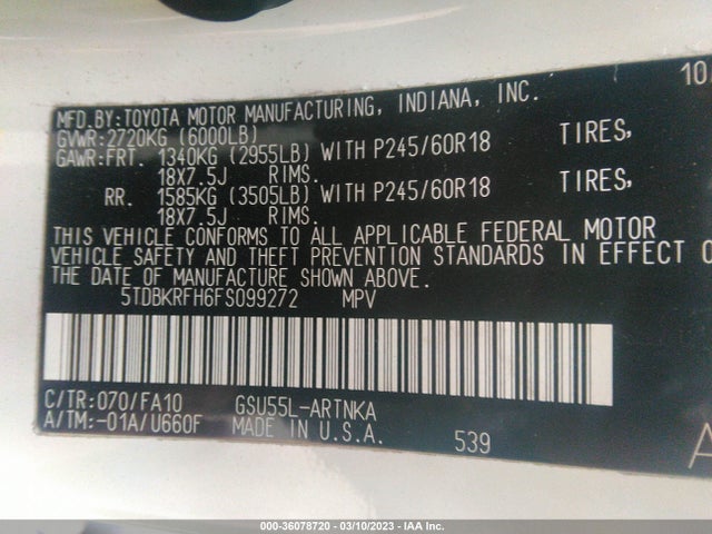 Toyota Highlander Le Plus V6 2015 5TDBKRFH6FS099272 Image 9