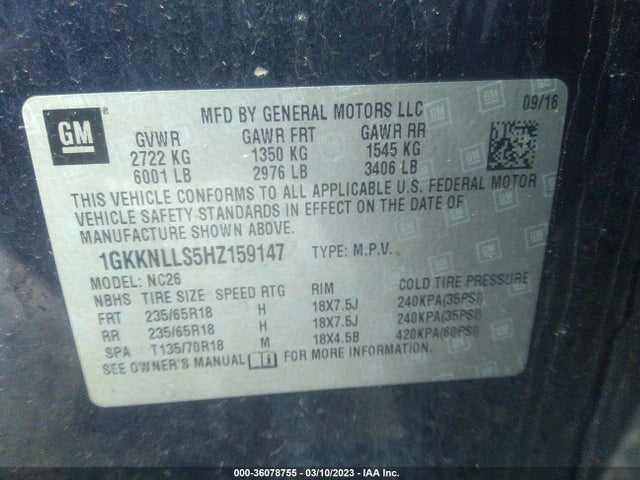 GMC ACADIA SLE 2017 1GKKNLLS5HZ159147 Image 9