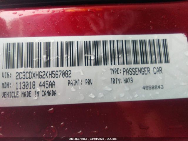 2C3CDXHG2KH567082 Dodge CHARGER GT