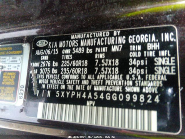 5XYPH4A54GG099824 KIA SORENTO EX
