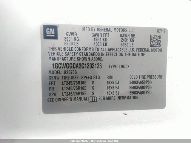 Chevrolet EXPRESS CARGO VAN 2012 1GCWGGCA3C1202123 Image 10