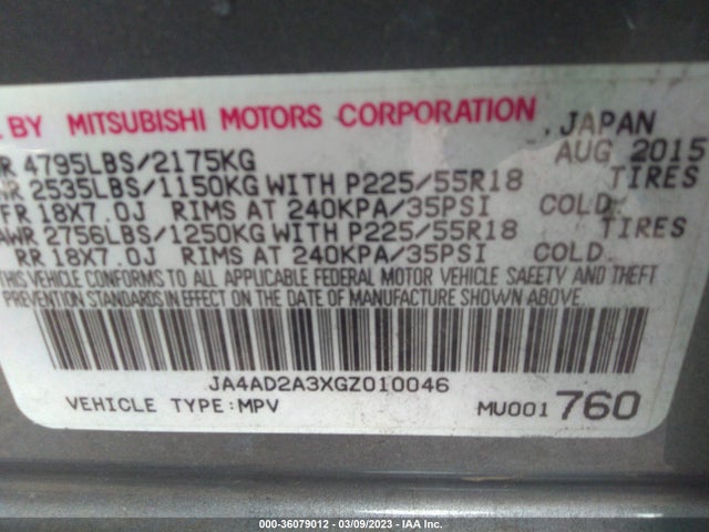 JA4AD2A3XGZ010046 Mitsubishi Outlander Es