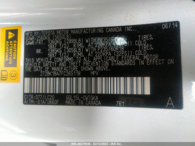 2T2BK1BA7FC265118 Lexus RX 350