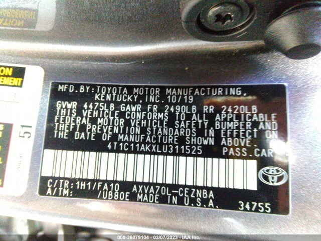 Toyota CAMRY LE 2020 4T1C11AKXLU311525 Image 11