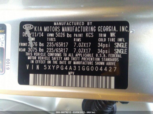 5XYPG4A31GG004427 KIA SORENTO LX