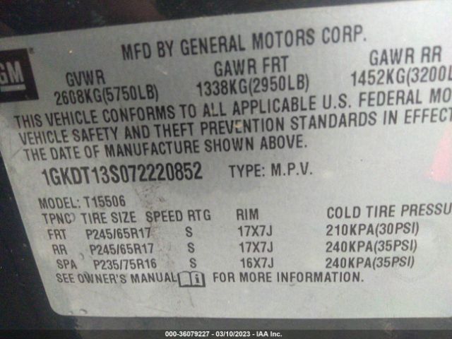 1GKDT13S072220852 GMC Envoy Sle