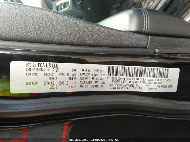Dodge DURANGO LIMITED 2015 1C4RDJDG7FC923169 Image 9