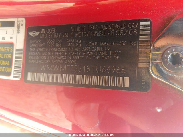 WMWMF33548TU66966 Mini COOPER HARDTOP