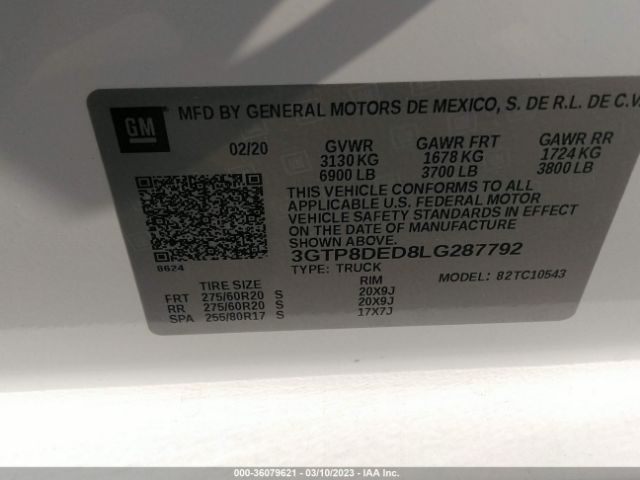 3GTP8DED8LG287792 GMC Sierra 1500 Slt