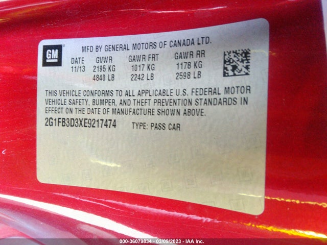 Chevrolet CAMARO LT 2014 2G1FB3D3XE9217474 Image 9