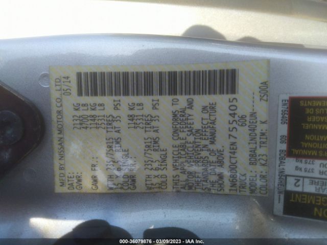 1N6BD0CT4EN755405 Nissan Frontier S/sv