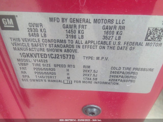 GMC Acadia Denali 2012 1GKKVTED1CJ215770 Image 10