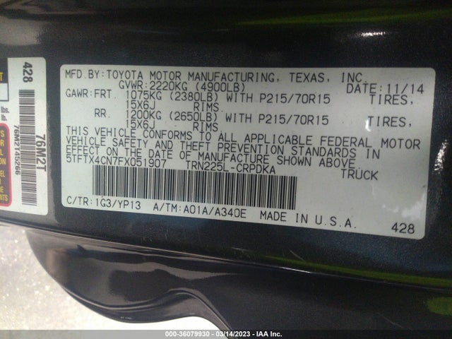 Toyota TACOMA 2015 5TFTX4CN7FX051907 Image 9