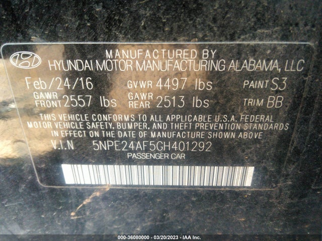 Hyundai Sonata 2.4l Se 2016 5NPE24AF5GH401292 Image 10