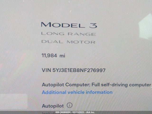 Tesla Model 3 Long Range 2022 5YJ3E1EB8NF276997 Image 7