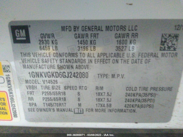 Chevrolet Traverse Lt 2016 1GNKVGKD6GJ242080 Image 11