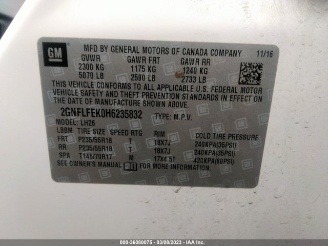 Chevrolet EQUINOX LT 2017 2GNFLFEK0H6235832 Image 10