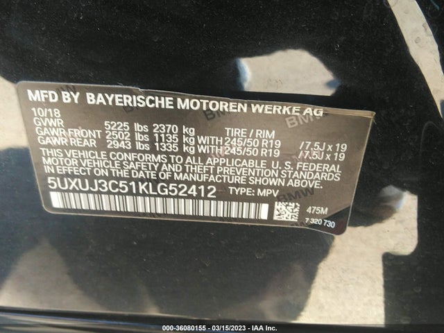 2019 BMW X4, VIN: 5UXUJ3C51KLG52412