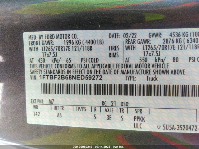2022 Ford F-250, VIN: 1FTBF2B68NED59272