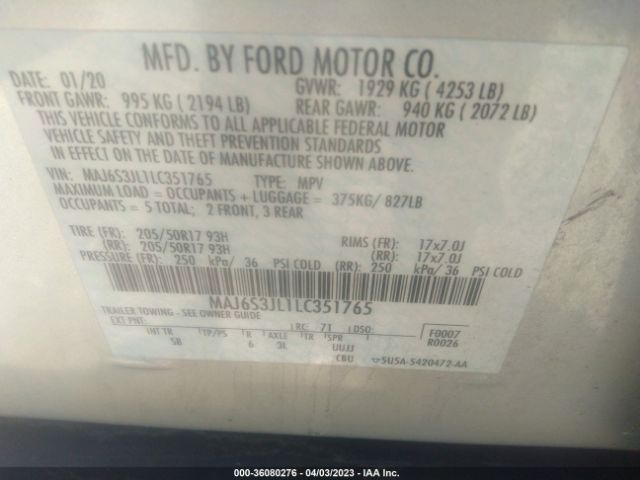MAJ6S3JL1LC351765 Ford Ecosport Ses