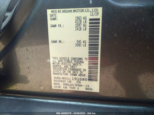 Nissan Altima 2.5 S 2020 1N4BL4BV1LC191680 Image 9