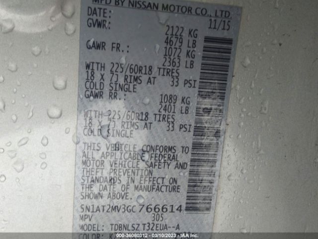 5N1AT2MV3GC766614 Nissan Rogue Sl