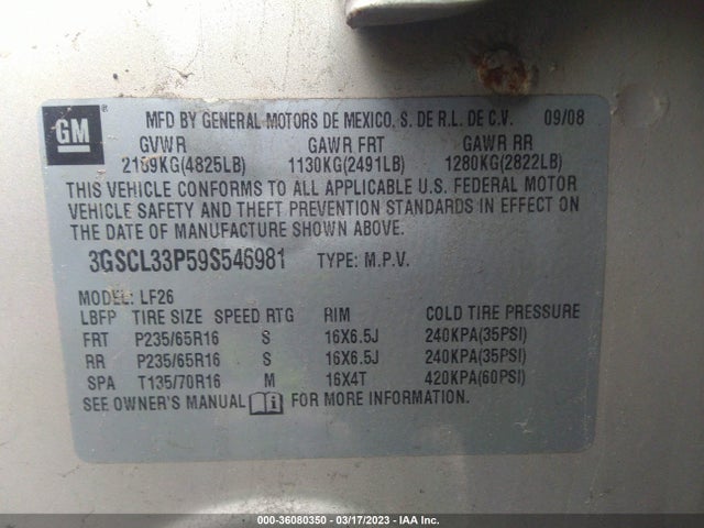 2009 SATURN VUE XE VIN: 3GSCL33P59S546981