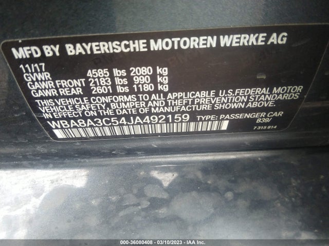 BMW 3 Series 320i Xdrive 2018 WBA8A3C54JA492159 Image 9