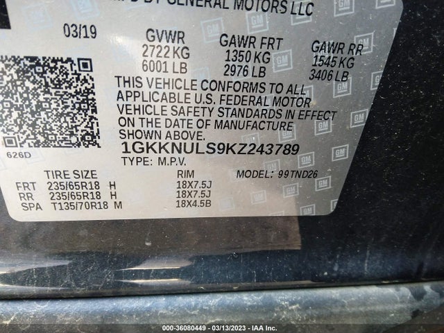 GMC ACADIA SLT 2019 1GKKNULS9KZ243789 Image 9