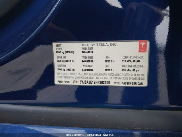 2017 Tesla Model S, VIN: 5YJSA1E12HF202509