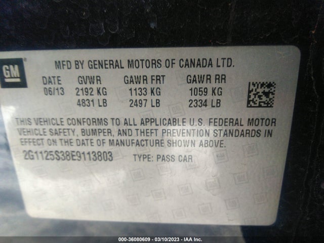 Chevrolet IMPALA LT 2014 2G1125S38E9113803 Image 9