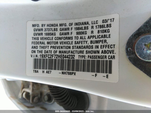 Honda Civic Sedan Ex 2017 19XFC2F72HE044232 Image 9