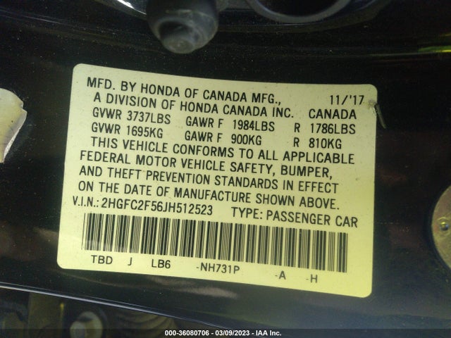 Honda Civic Sedan Lx 2018 2HGFC2F56JH512523 Image 10