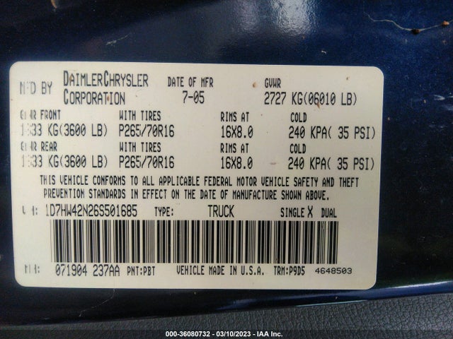 Dodge DAKOTA SLT 2006 1D7HW42N26S501685 Image 10