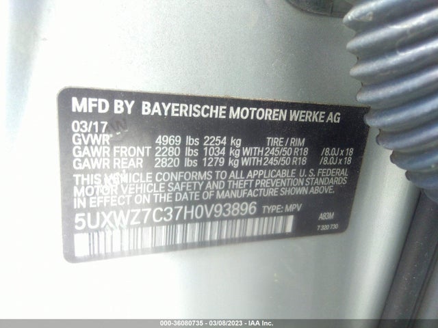BMW X3 Sdrive28i 2017 5UXWZ7C37H0V93896 Image 9