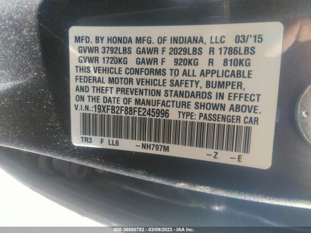 Продажа на аукционе авто 2015 Honda Civic Sedan Ex, vin: 19XFB2F88FE245996, номер лота: 36080782