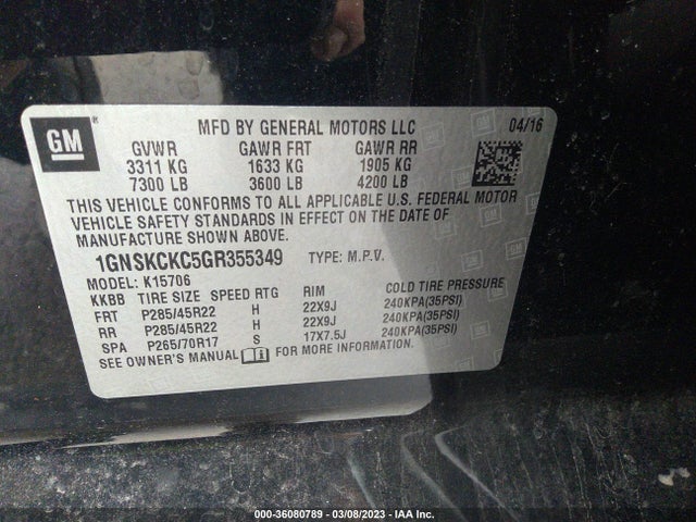 Chevrolet Tahoe Ltz 2016 1GNSKCKC5GR355349 Image 9