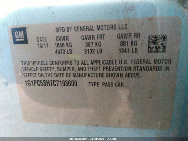 2012 CHEVROLET CRUZE LS VIN: 1G1PC5SH7C7193600