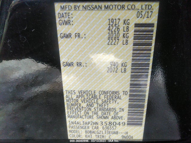 Nissan Altima 2.5 S 2017 1N4AL3AP2HN358049 Image 9