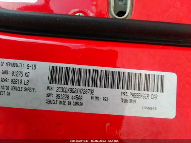 2C3CDXBG2KH720732 Dodge Charger Sxt