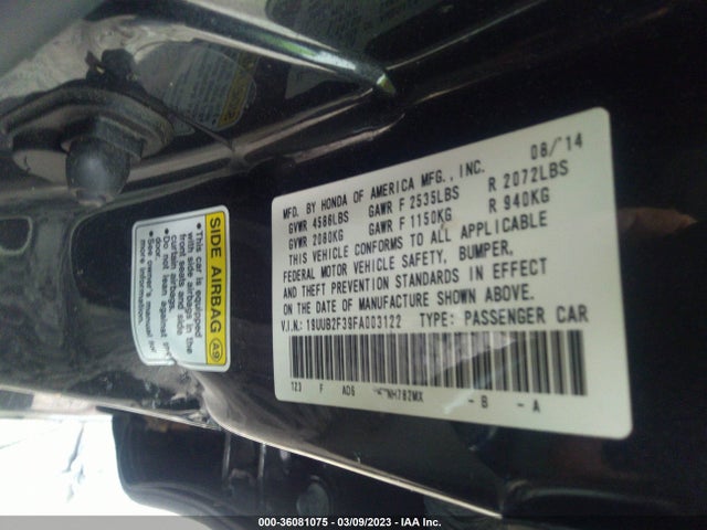 Acura Tlx V6 2015 19UUB2F39FA003122 Image 10